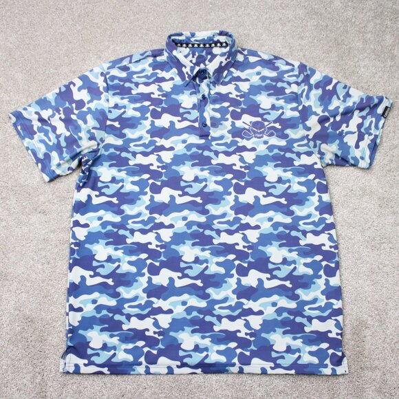 Tattoo Golf Polo Shirt Men XL Blue/Gray Camo Polyester Stretch S/S Pullover - Picture 2 of 13